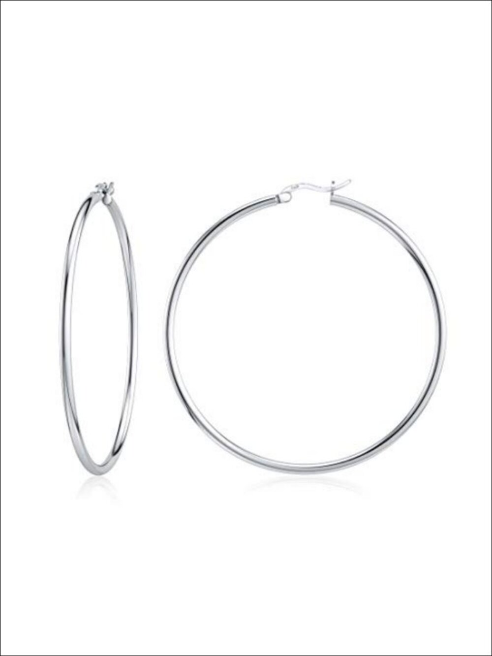 Sterling Silver Hoop Earrings 925 White Gold Plated Click-Top